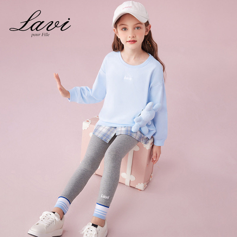 LAVI童装秋季新款女童卫衣套装假两件娃娃熊长袖打底裤两件套怎么看?