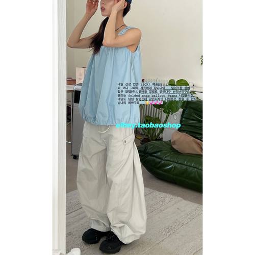 eihey休闲松紧腰阔腿裤长裤