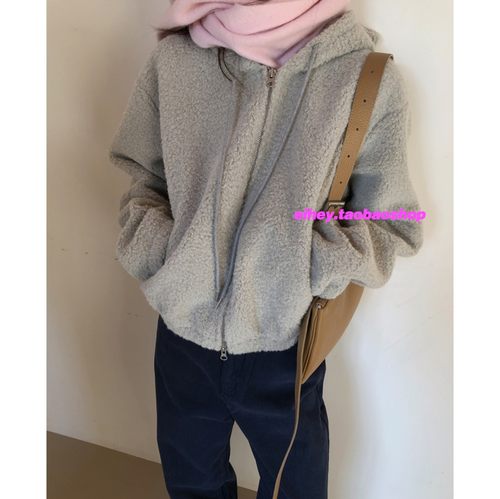 eihey诶嘿秋冬季简约休闲蓬松保暖双拉链连帽外套短款宽松上衣女