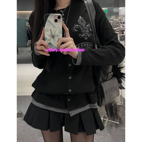 eihey诶嘿2025秋季撞色条纹边针织开衫毛衣抽绳修身打底衫外套女