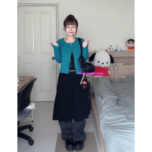 eihey诶嘿秋季韩系纯色百搭单排扣长袖针织开衫吊带内搭两件套女