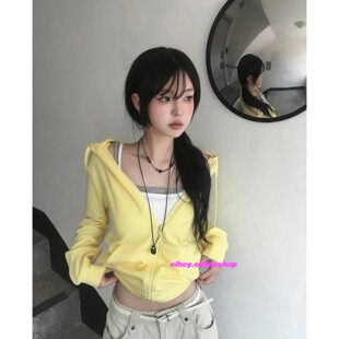 eihey诶嘿韩系简约秋季收腰百搭显瘦拉链休闲连帽短款外套上衣女