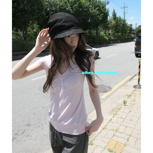 v领短袖T恤女夏设计修身百搭上衣