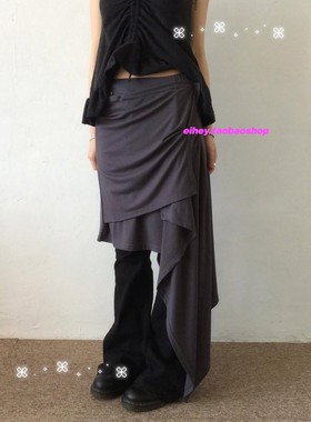 eihey诶嘿早秋不规则设计荡褶裙复古慵懒褶皱时尚休闲长裙半身裙