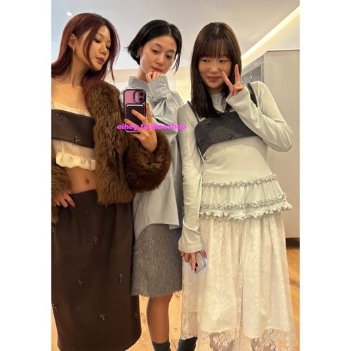 eihey诶嘿2025秋季法式芭蕾花边打底女简约修身显瘦长袖内搭上衣