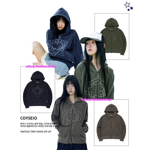 eihey诶嘿秋季新款复古百搭休闲卡通拉链显瘦连帽卫衣外套上衣女