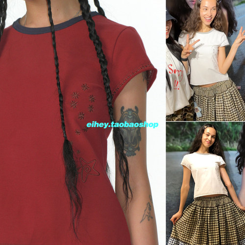 eihey诶嘿星星刺绣短袖修身显瘦