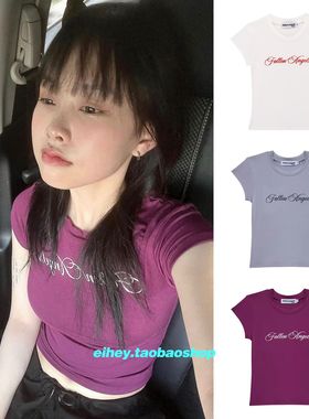 eihey诶嘿夏季简约字母印花修身收腰设计甜辣风气质短袖T恤上衣女