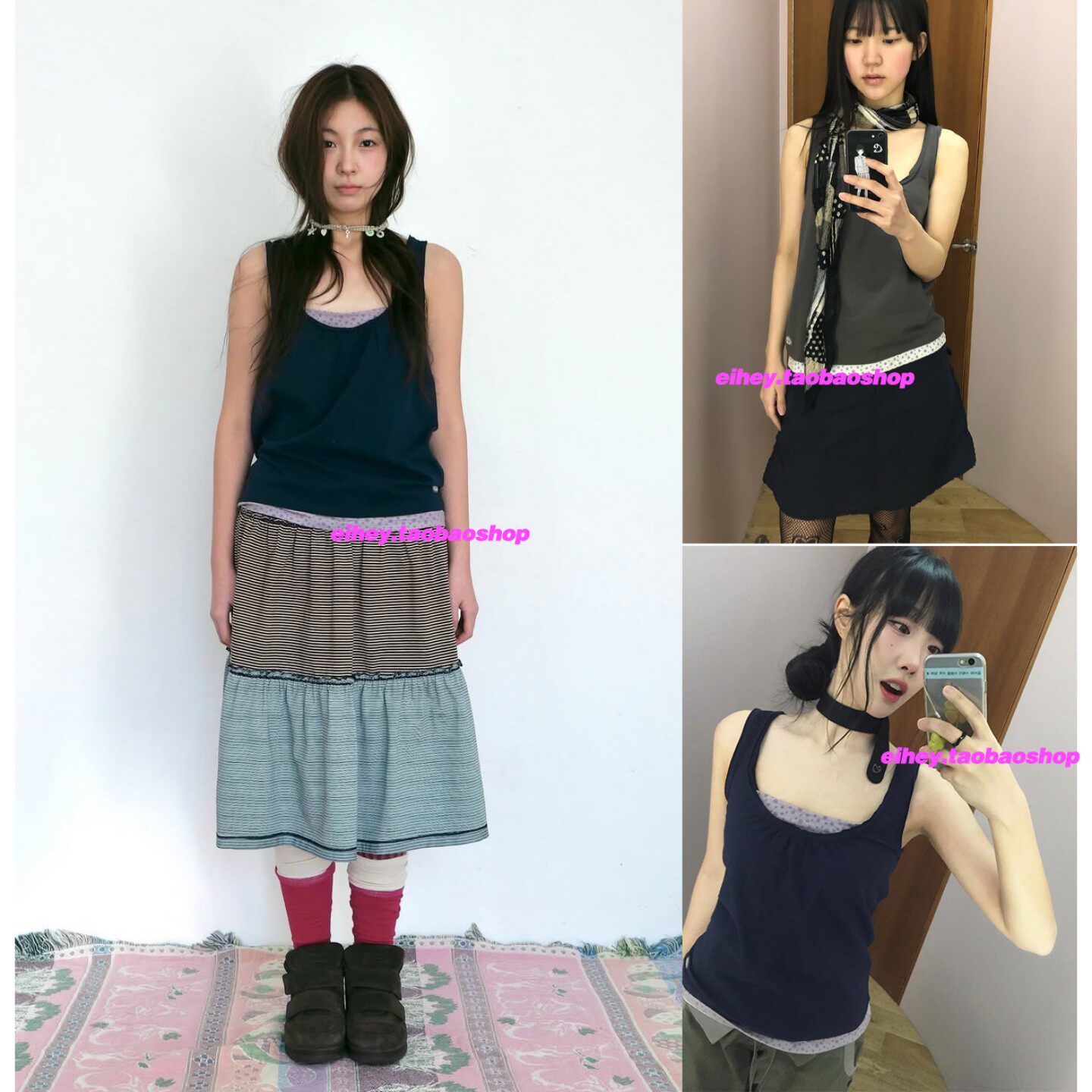 eihey诶嘿26年夏季宽松复古拼接碎花无袖背心吊带显瘦假两件上衣