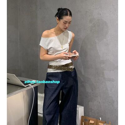 eihey诶嘿斜肩性感露肩T恤上衣女