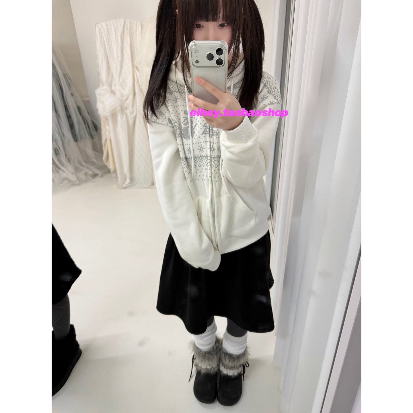 eihey诶嘿2025冬季圣诞雪人连帽拉链帽衫宽松休闲卫衣外套上衣女