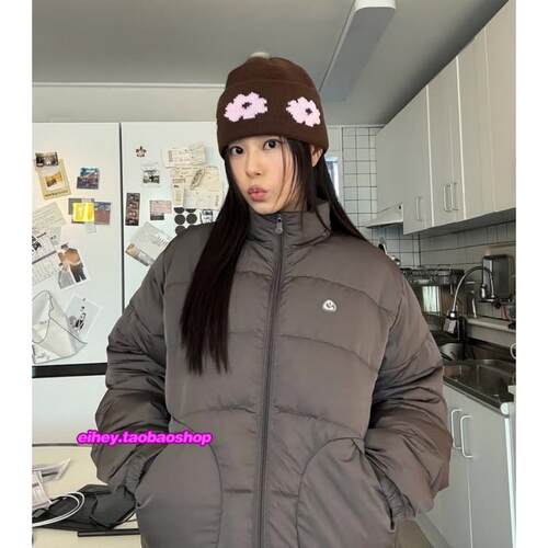 现eihey诶嘿新款复古圆弧形口袋立领保暖棉服面包服拉链短外套女