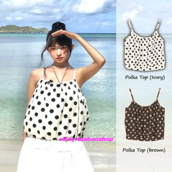 eihey诶嘿直井怜同款夏季波点吊带宽松露肩性感辣妹无袖短款上衣