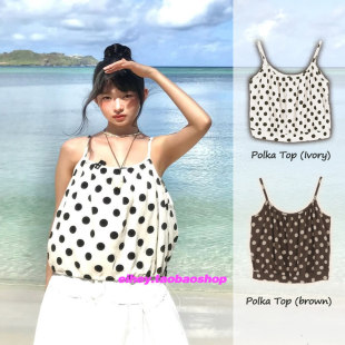 短款 波点吊带宽松露肩性感辣妹无袖 上衣 夏季 eihey诶嘿直井怜同款