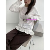 eihey诶嘿甜美花边小裙摆侧系带基础百搭休闲圆领打底衫 长袖 T恤女