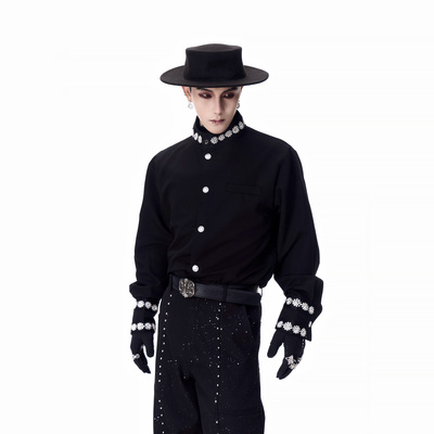 牧羊帅高定雪花钉珠中式衬衫