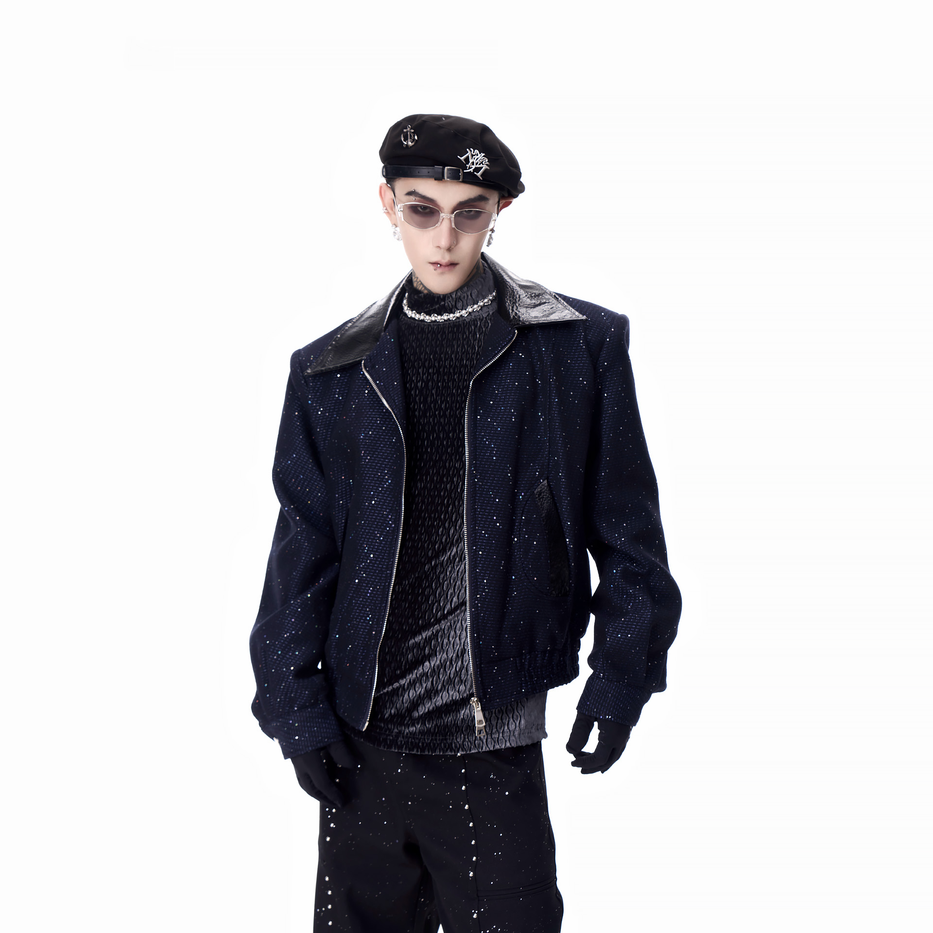 牧羊帅舞台满天星亮片垫肩夹克