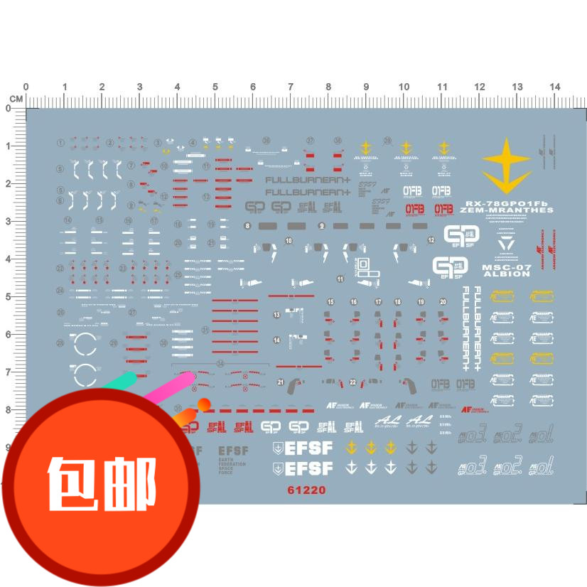高达 RG 13 GP01-FB RX-78 高达试作1号机宇宙型 水贴 贴纸