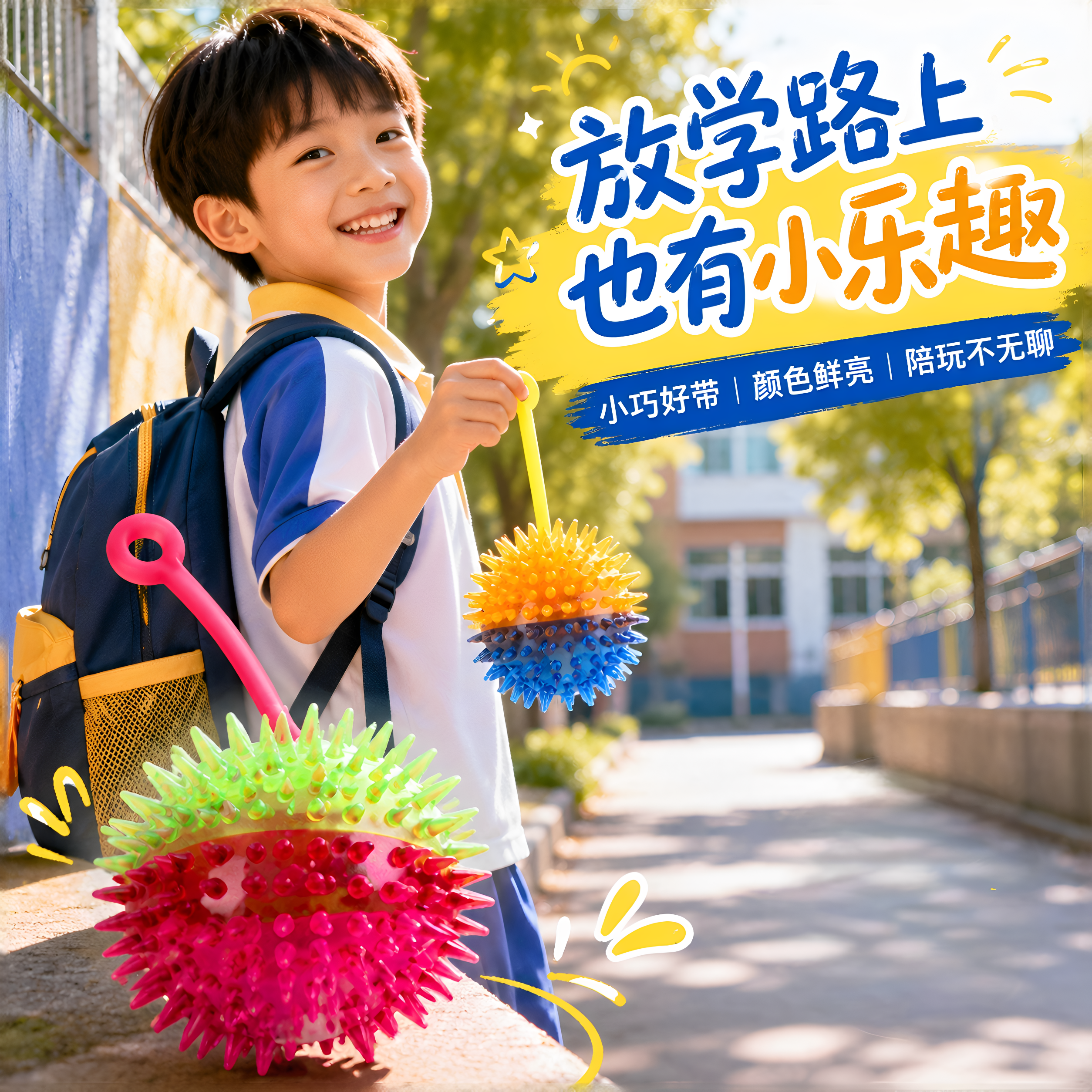 儿童发光带绳触觉按摩跳跳球