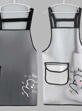 厨房做饭围裙无袖防水围腰餐饮水产宠物店半透明TPU免洗工作服