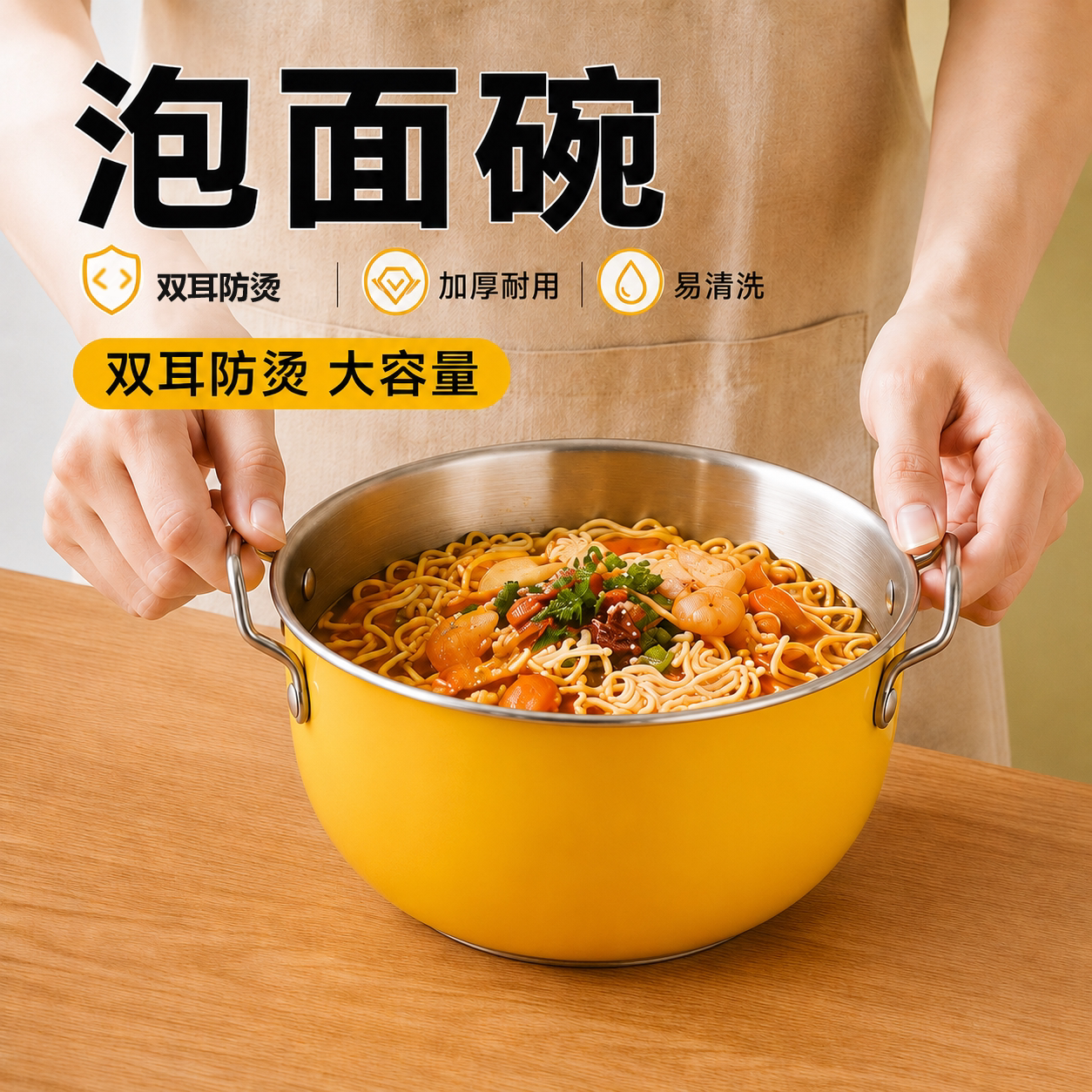 韩式不锈钢双耳泡面碗图片