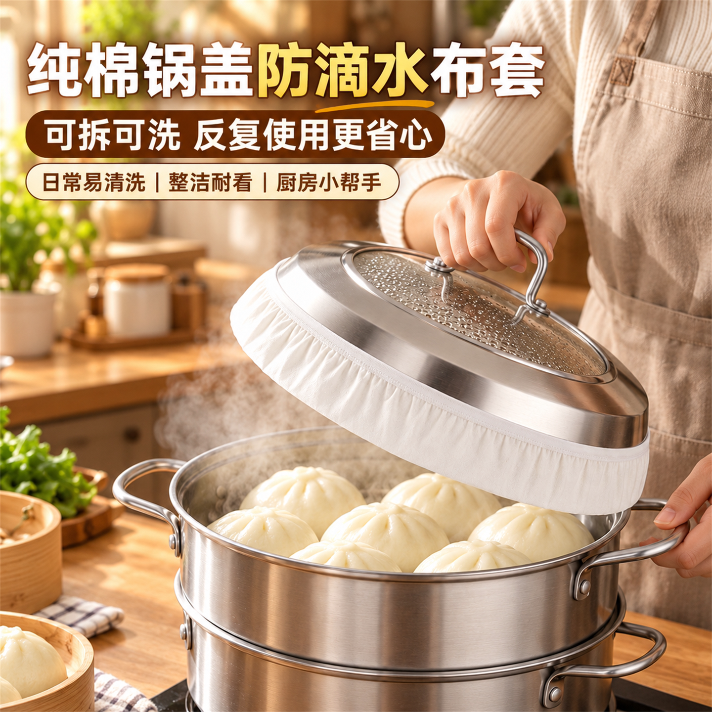 纯棉锅盖防滴水蒸馒头包子罩