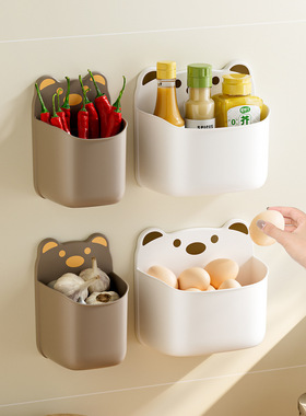 壁挂式卡通熊可爱收纳盒厨房葱姜蒜免打孔置物墙上收纳冰箱侧挂蓝