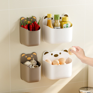 壁挂式 卡通熊可爱收纳盒厨房葱姜蒜免打孔置物墙上收纳冰箱侧挂蓝