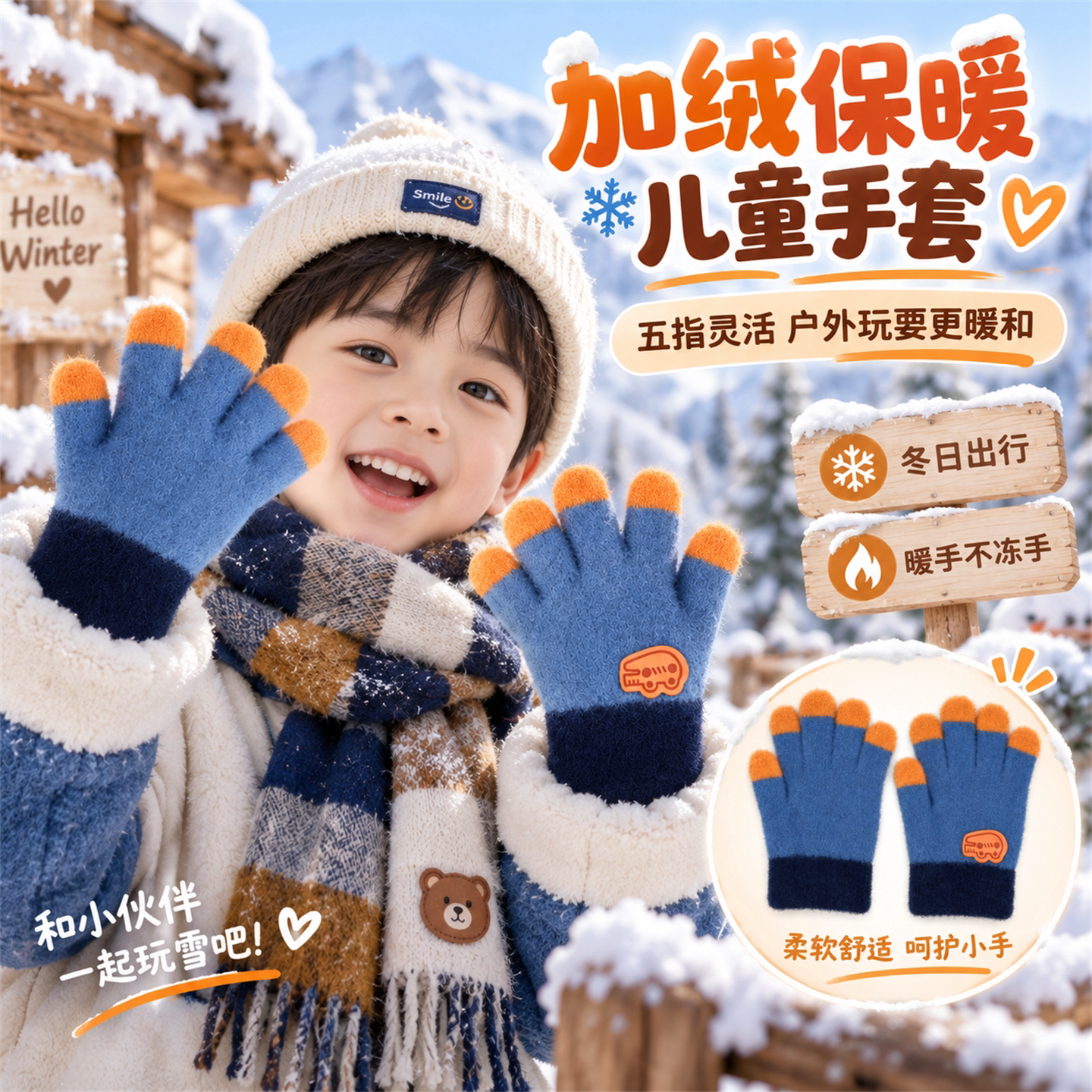儿童手套五指保暖加厚