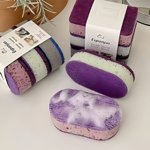 易清洗锅刷双面厨房洗碗擦百洁布 加厚高密度彩色洗碗海绵刷三支装