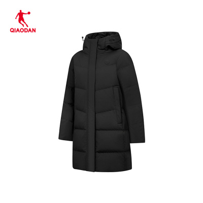 乔丹保暖连帽中长款女防风羽绒服