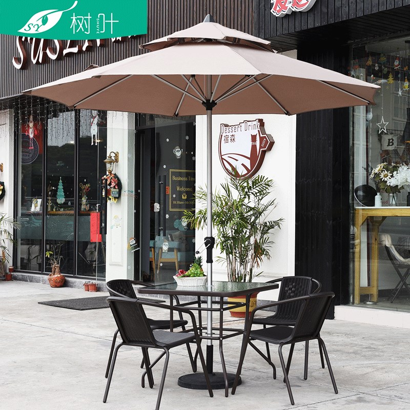 户外桌椅庭院带伞组合咖啡厅奶茶店室外椅子小茶几阳台藤椅三件套