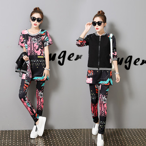 欧洲站19休闲运动套装女春秋三件套开衫卫衣外套长款打底裤修身潮