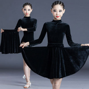 新款拉丁舞服装秋冬季儿童女孩加绒拉丁舞蹈裙分体标准考级练功服