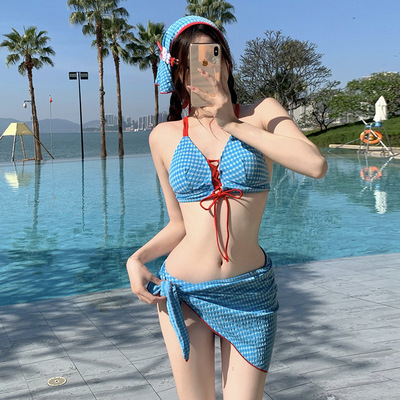 美式比基尼泳衣女款分体带头巾
