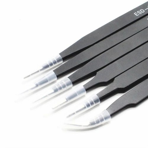 Precision ESD anti-static tweezers set -6-pc stainless stee