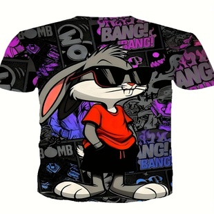 Shirt Fabr Polyester Stretch Soft Print Rabbit Men