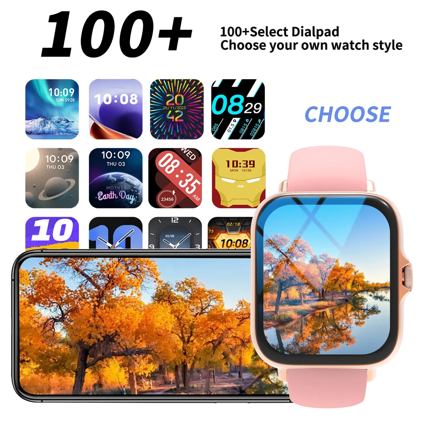 Smart watch with full touch screen, call, message reminder,