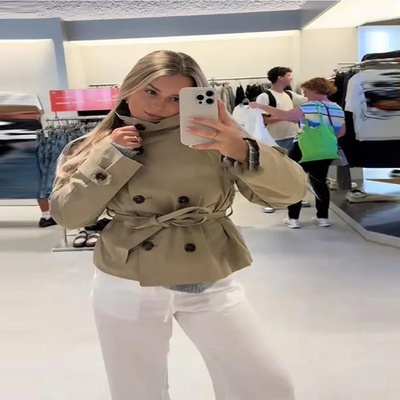 Stand-Up Collar Lace Up Jacket Women Double-Breasted Epaule