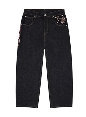Y2K Baggy jeans Cherry Blossom Selvedge Embroidery Denim Pa