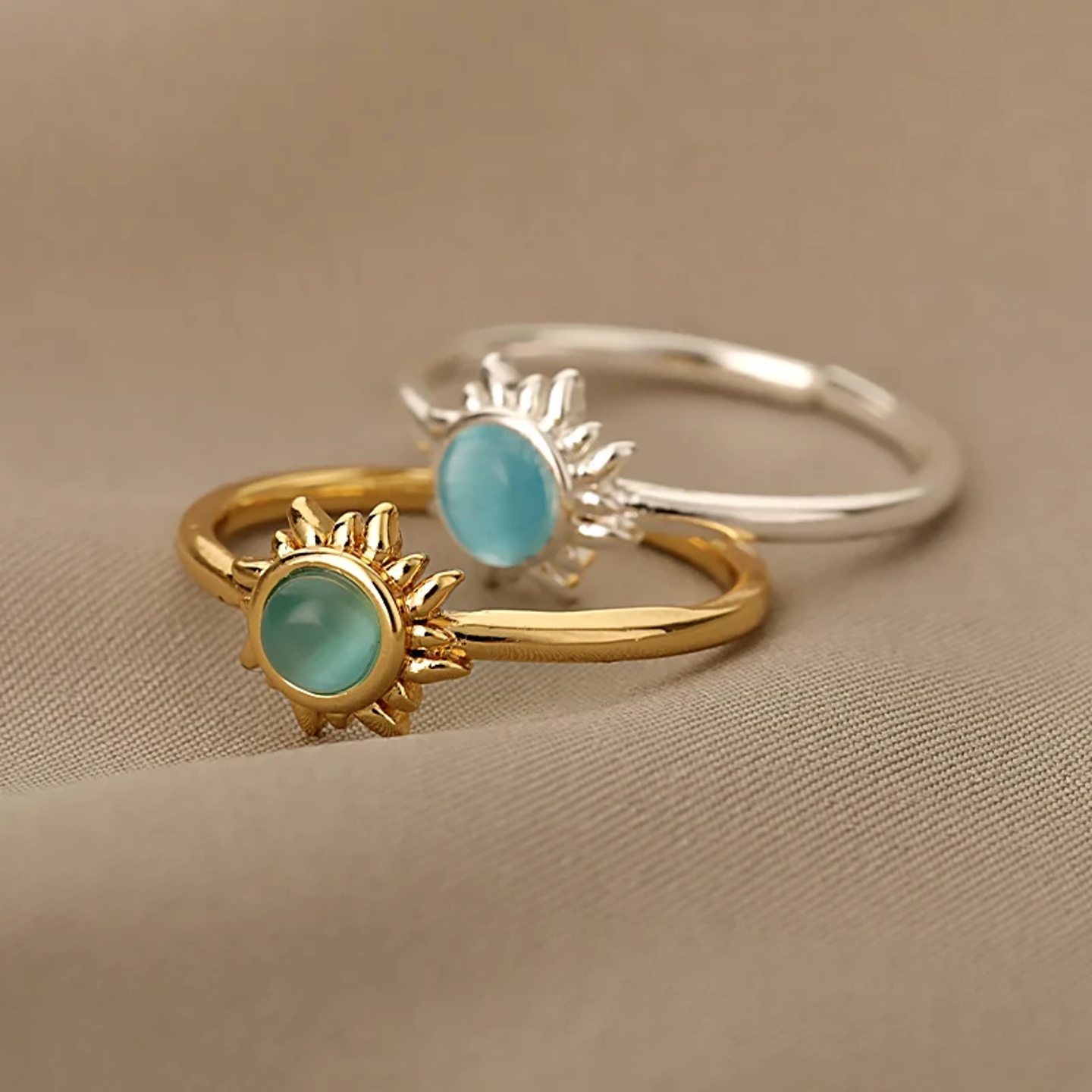Stainless Steel Opal Stone Sun Rings For Women Men Sun Star