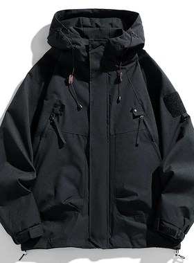 Windbreakers Men Hooded Jacket Zipper Coat Cargo Waterproof
