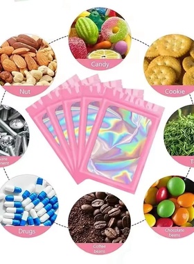 100Pcs Holographic Ziplock Bag Plastic Laser Iridescent Zip