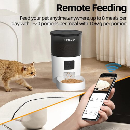 ROJECO Automatic Cat Feeder With Camera Video Cat Food Disp