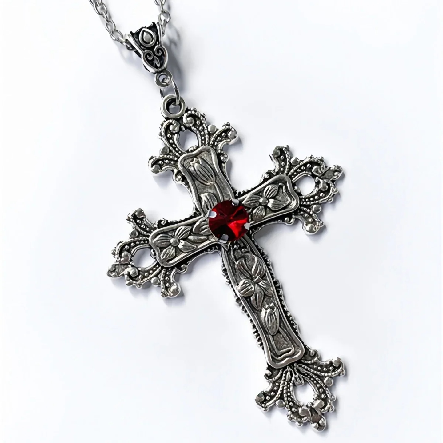 Punk Crystal Big Cross Pendant Necklaces for Women Men Goth
