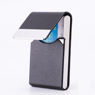 1 PC Business Card Holder Case Man Slim PU Leather Metal Po