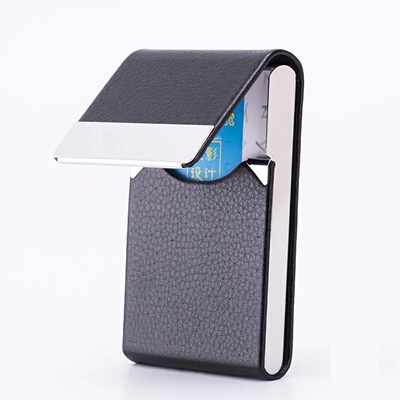 1 PC Business Card Holder Case Man Slim PU Leather Metal Po