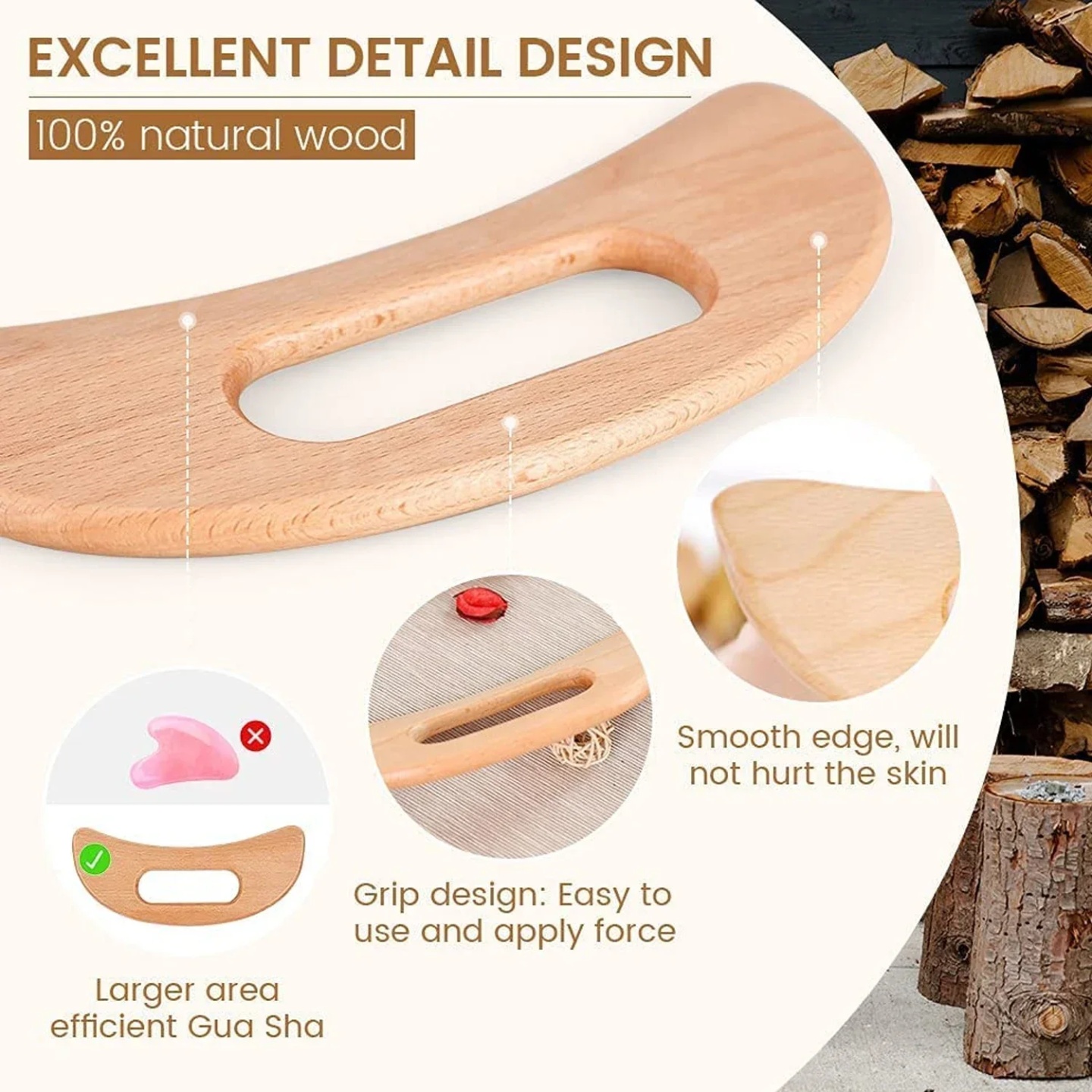 Body Gua Sha Tool Wooden Lymphatic Drainage Tool for Anti C