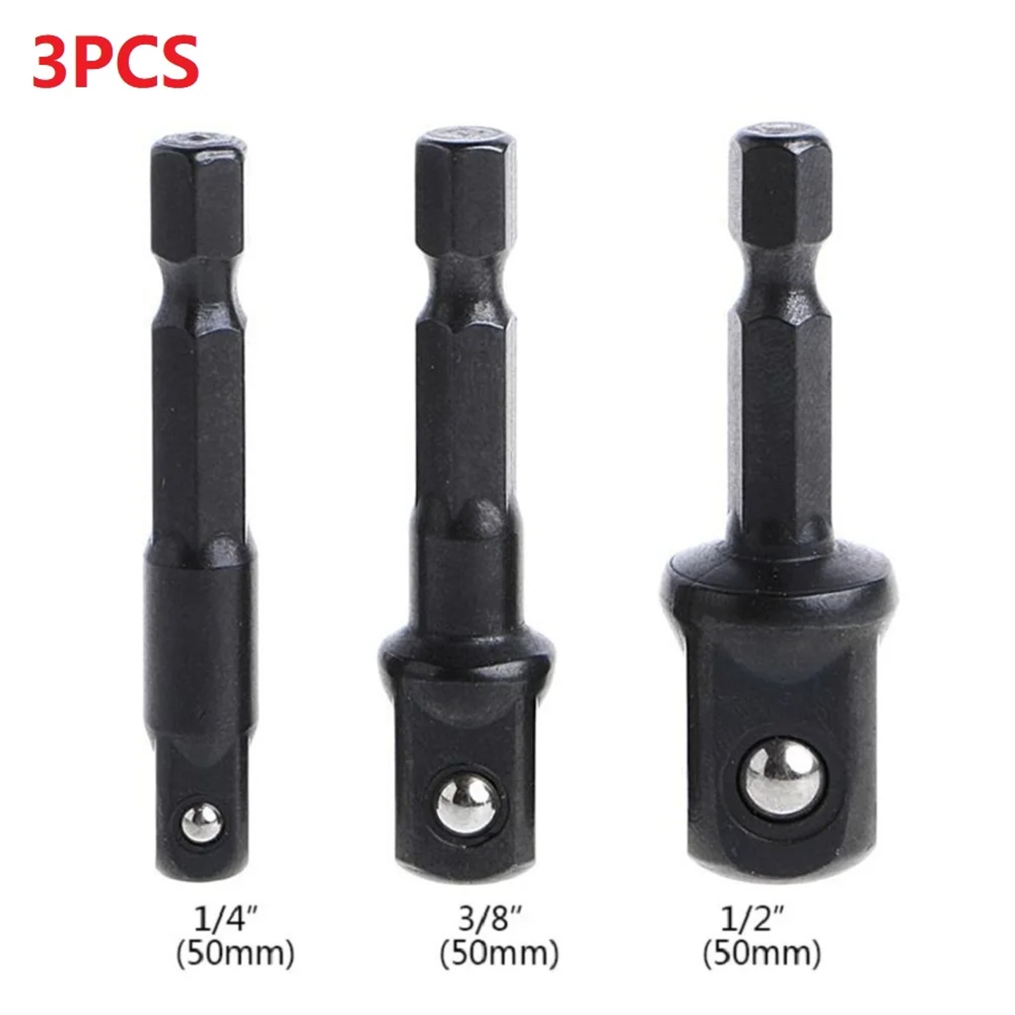 3Pcs Impact Socket Adapter 1/4 3/8 1/2 Inch Nut Driver Sock