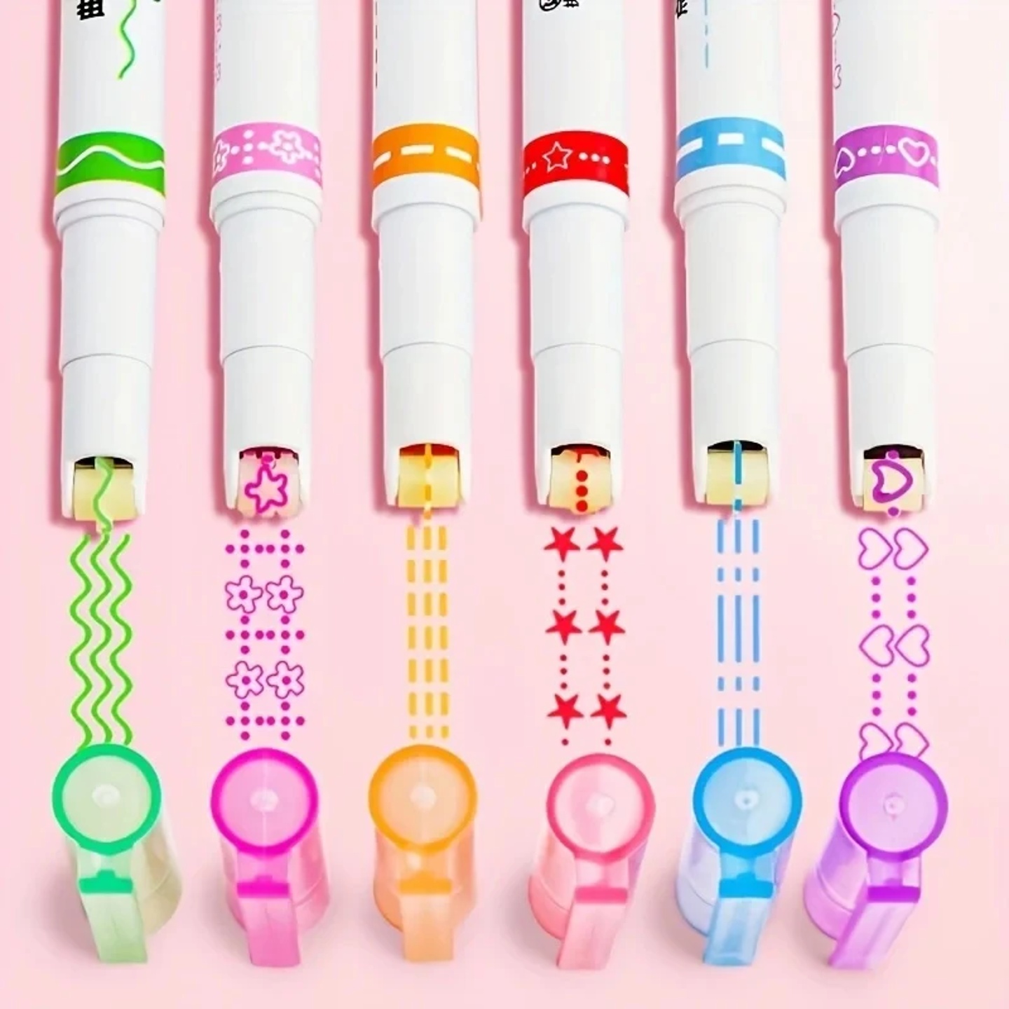 6Pcs/set Kawaii Flowers Line Shaped Highlighter Pens Roller